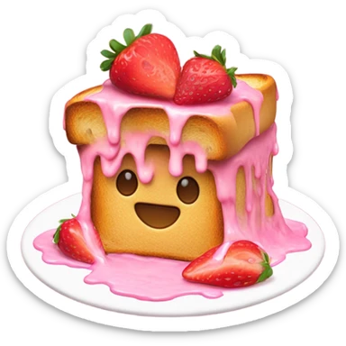 create a cute pink emoji of toast stacked with pink dripping all over with strawberry’s on top sticker