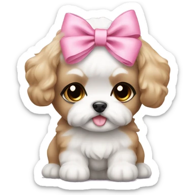 Shichon puppy pink head bow sticker