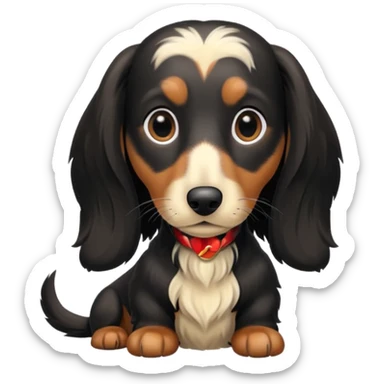 Black and cream long haired dachshund getting haircut sticker