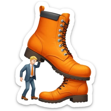 Giant orange boot stepping on a office man sticker