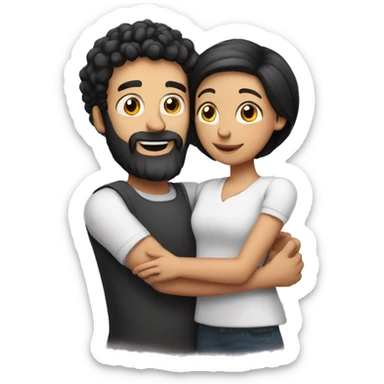 family red bearded man bald and a girl with black hair hugging sticker