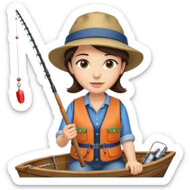Brunette sitting in a boat fishing  sticker