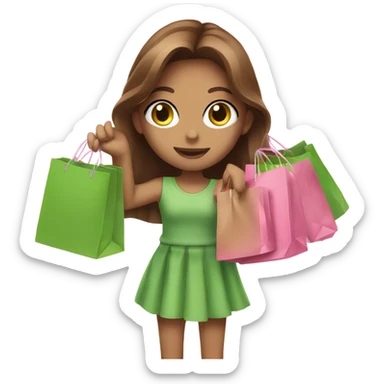 Long brown haired green eyed girl holding pink shopping bags sticker