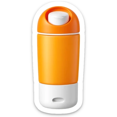 sleek squeezable tube with rounded flip-top cap, bright summer colors orange yellow white, compact slightly curved shape, outdoor use, clean matte surface, lotion or cream inside, no label, no hand, no extras, soft lighting, subtle shadows, emoji scale sticker