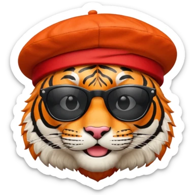tiger in sunglasses with red berets sticker