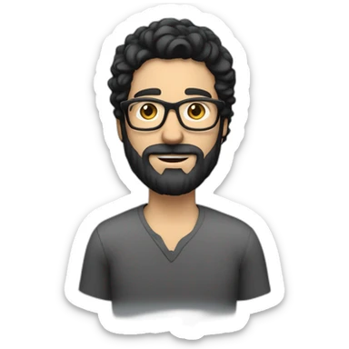 Tall white man with black thick hair a short beard wearing glasses filming someone sticker