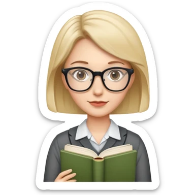 female teacher with glasses and book sticker