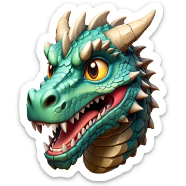 Cinematic Comical Giant Rock Dragon Portrait Emoji, Head tilted dramatically with an exaggeratedly amused expression, featuring a striking, chiseled body with bold stone textures and wide, expressive eyes brimming with playful geologic mischief; rendered with vivid, lifelike detail and dynamic, natural shadows, high shine, dramatic yet humorous, styled with an air of cheeky ancient solidity, soft glowing outline, capturing the essence of a spirited and over‐the‐top stone giant that looks ready to rumble with timeless mirth! sticker