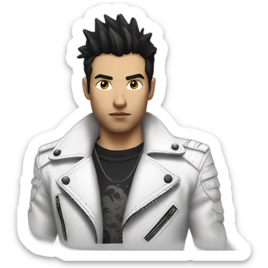 Punk male,dark hair, with white leather jacket sticker