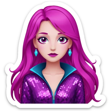 Persephone from Lore Olympus with long magenta hair, magenta sequin outfit sticker