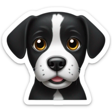 A small black dog with a White spot on stomach with sock in mouth sticker