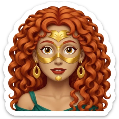 red haired very long curly haired woman with full face clay mask  and big earrings  sticker