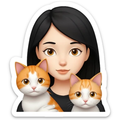 Black haired girl with white and ginger cat sticker
