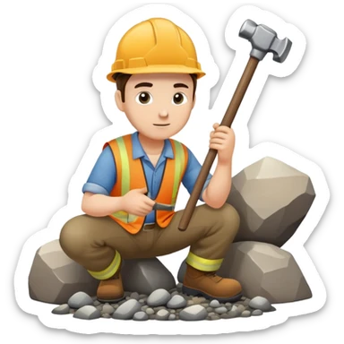 Geologist with hammer examining rocks in the Khibiny mountains sticker