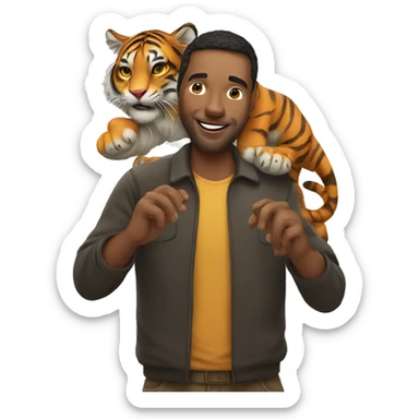 Man playing  with a tiger. sticker