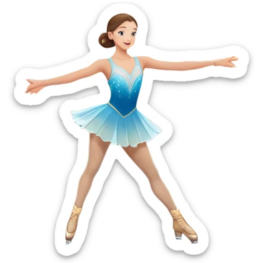 An colorful icon featuring a graceful figure skater performing a spin on the ice. The background includes a grand ice rink palace with shining spotlights and cheering spectators in the stands. Transparent background highlights the elegance and artistry of figure skating sticker