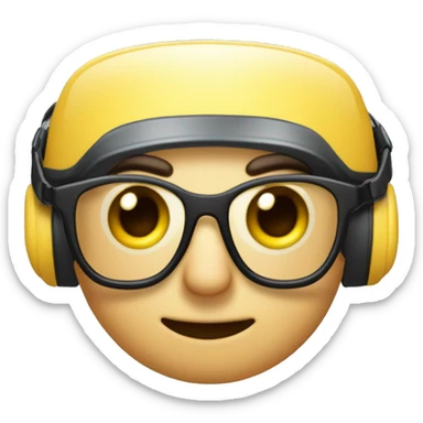 Quiero un emogi empresarial con un casco y lentes de seguridad con tapones auditivos, que dea color de piel claro sticker