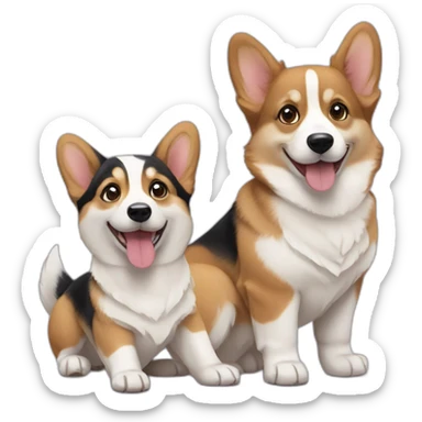 corgi puppy with a husky puppy sticker