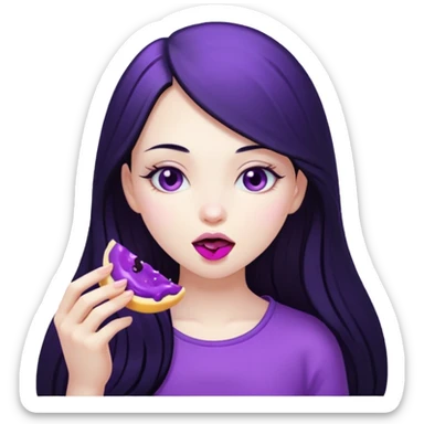 girl with long black hair and alternative with eating disorder purple food sticker