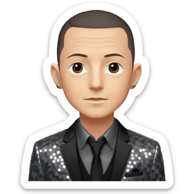 Chester Bennington with sequin gray suit jacket with black shirt sticker