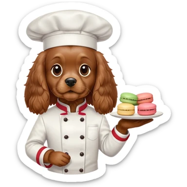 brown cocker spaniel french chef with macaron sticker