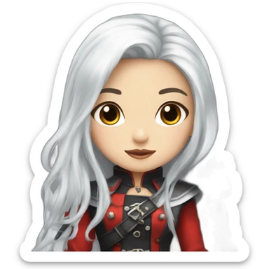 rpg-girl-with-long-straight white-hair-and-red-skirt and black tights like chibi sticker