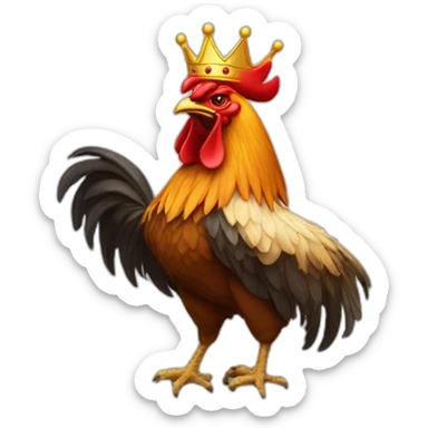 howling rooster with a crown on its head sticker