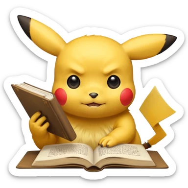 pikachu studying looking into book sweating sticker