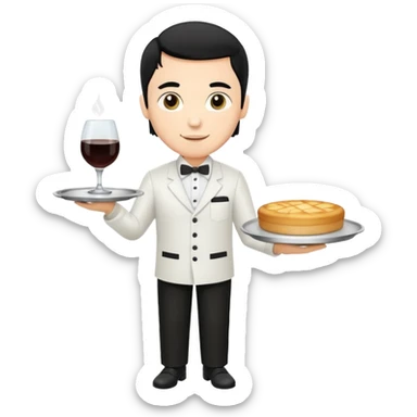 emoji man light skin and black hair, con uniforme de camarero CUERPO COMPLETO sticker