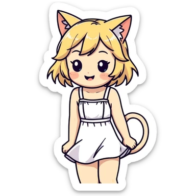 petite blonde catgirl freckles giggling white sundress anime influence sticker