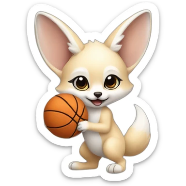 White fennec baby play basketball sticker