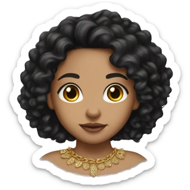lightskin girl long black curly hair gold jewlery sticker
