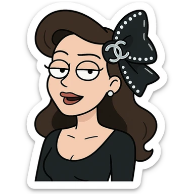 elegant bow with pearls and silver Chanel logo, glossy, black and white sticker