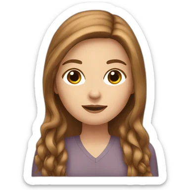 a white girl with brown long hair using the notebook sticker