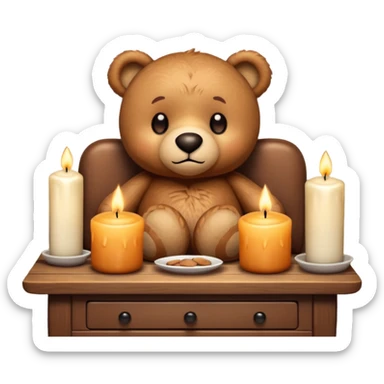 Cozy teddy bear watching tv with candles on sticker