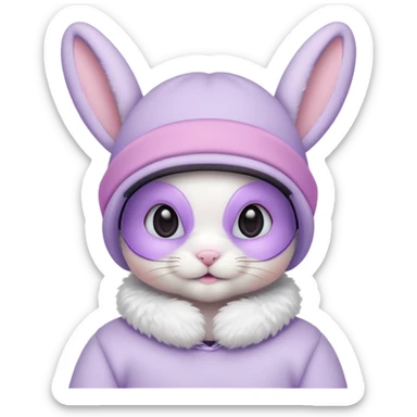 white baby bunny in a pastel lavender ski mask  sticker