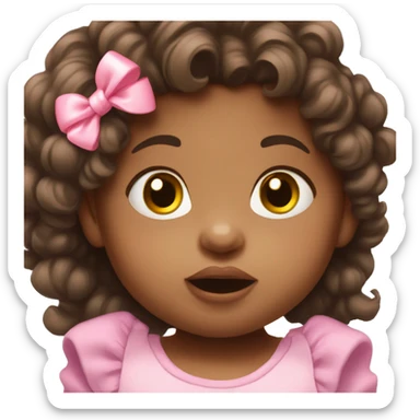 toddler girl with fluffy brunette hair, brown eyes, a pink pacifier in her mouth and a pink bow in her hair sticker