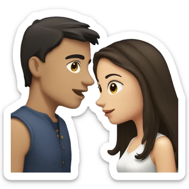 a guy with pale skin and medium black hair kisses a girl with slightly dark skin and long brown hair sticker