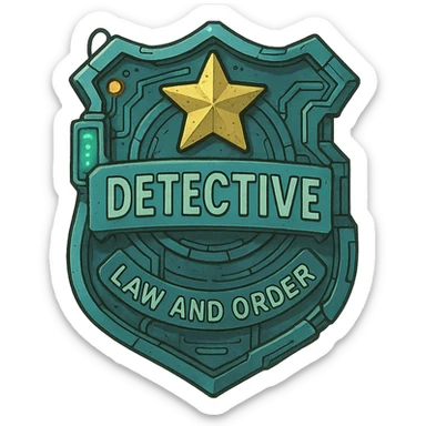 a detective badge, law and order. cyberpunk futuristic sticker