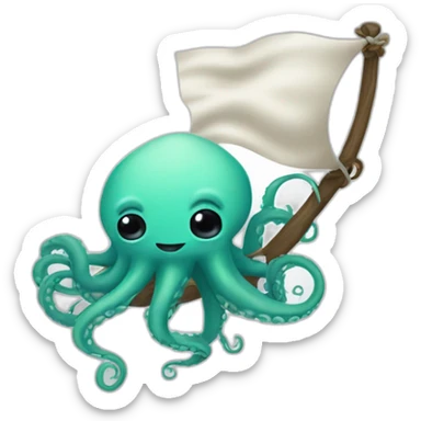 cute kraken hanging a white flag sticker