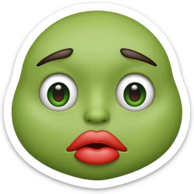 Can you make a green emoji. the eyes look to the side. with a pouting lips sticker
