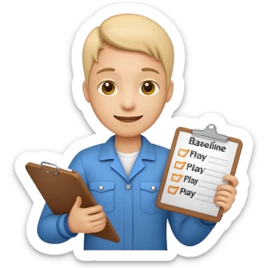 Emoji-style character holding clipboard with checklist: “1. Know baseline 2. Track 30 days 3. Play offense”, background with upward financial graph sticker