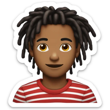Brownskin boy with red and black striped dreads with black t shirt not smiling sticker