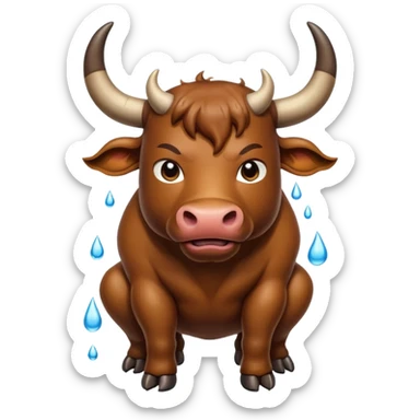 Bull with horns squatting while brown substance falls from his anus sticker