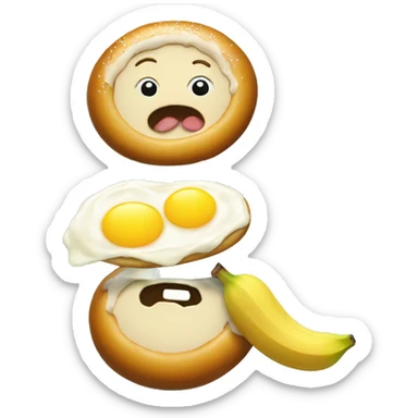 Two eggs and a banana sticking trough a doughnut  sticker