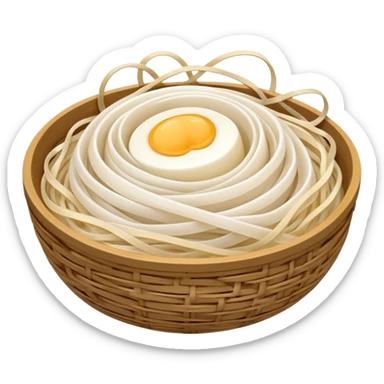 rice noodles thin semi-translucent soft white smooth glossy tangled nest or loose pile delicate strands natural curves light spacing no bowl sauce or garnish soft lighting emoji scale sticker