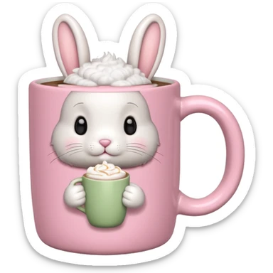 pink mug with a cute bunny inside sticker