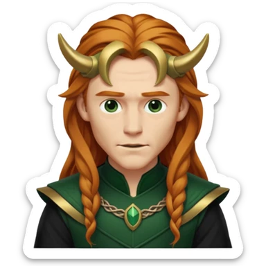 Loki, Mischief God from Norse Mythology with long reddish blonde hair, dark green and black outfit sticker
