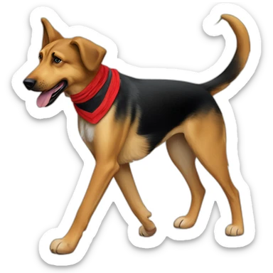 65% Coonhound 35% German Shepherd mix dog wearing small plain red bandana walking left sticker
