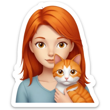 Chica pelo rojo con gata naranja  sticker